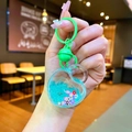 Porte-clés créatif cœur à sable mouvant liquide avec perles bleues et anneau - Serrure de Coeur Perle de Bulle Lumineuse / Vert