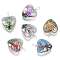 Détails de pendentifs cœur en résine avec fleurs séchées et motifs d'arbre en six couleurs - Cœur / 5 Pièces / Rose vif