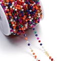 3mm faceted colorful crystal bead chain with gold stainless steel wire on a white spool - 1 Meter/Pack (Approx. 3x3.5mm) Approx. 10g / Gold Red Mixed