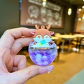 Cartoon deer keychain with purple beads in a transparent shell pendant accessory - Purple Deer (No Hook)