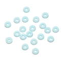 Macro view of light blue resin ring beads with smooth finish for DIY jewelry crafts - Blue