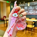 Pink heart-shaped liquid keychain with colorful beads, sequins and a Sweet heart strap - Sweet Heart Strap Luminous Beads Heart Lock / Red