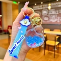 Blue liquid-filled heart keychain with Sweet Heart strap and floating bubble beads - Sweet Heart Strap Luminous Beads Heart Lock / Blue
