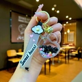 Detail of heart-shaped acrylic keychain with liquid bubble beads and Sweet Heart strap - Sweet Heart Strap Luminous Beads Heart Lock / Black