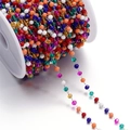 3mm multi-colored faceted glass bead chain on spool for DIY jewelry making - 1 Meter/Pack (Approx. 3x3.5mm) Approx. 10g / Steel Red Mixed