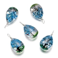 Pendentif goutte en verre avec fleurs séchées bleues et arbre de vie pour bijoux DIY - Goutte d’eau / 1 Pièce / Bleu