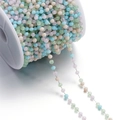 Pastel multi-color faceted glass bead chain on spool for DIY jewelry making - 1 Meter/Pack (Approx. 3x3.5mm) Approx. 10g / Steel Light Green Mixed