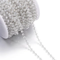 Roll of clear crystal faceted 3mm glass bead chain with silver links for DIY jewelry making - 1 Meter/Pack (Approx. 3x3.5mm) Approx. 10g / Steel Clear