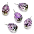 Cinq pendentifs goutte en verre arbre de vie violet avec papillons pour bijoux DIY - Goutte d’eau / 1 Pièce / Violet