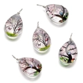 Pendentif arbre de vie goutte d'eau avec fleurs de cerisier roses et papillons pour bijoux - Goutte d’eau / 1 Pièce / Rose
