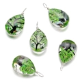 Lot de 5 pendentifs gouttes en verre avec fleurs séchées vertes et arbre de vie - Goutte d’eau / 1 Pièce / Vert