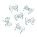 Macro shot of six translucent light blue acrylic bow charms for DIY jewelry making crafts - 20 Pcs/Pack (14*18mm/Aperture 2mm/Thickness 4.7mm) Approx. 12g / Transparent Light Blue