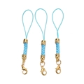 Three light blue braided phone lanyards with gold metal caps and lobster clasps - 10 Pieces Pack / Gold-plated Light Blue