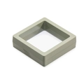 Macro detail of square green PE film suspension display box with push open mechanism - 7x7x2cm / Avocado Green
