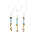 Three light blue braided phone lanyards with golden lobster clasps and metal end caps - 10 Pieces Pack / Gold-plated Lake Blue