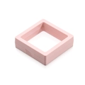 Detail view of square pink PE film jewelry display case with push button opening - 7x7x2cm / Girl Pink