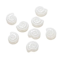 Makroaufnahme von 8 weißen Muschelperlen mit Spiralstruktur für die Schmuckherstellung - 1 Packung / Künstliches Perlweiß-Schnecke (10 Stk.)