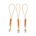 Close-up of three orange braided DIY lanyards with golden lobster clasps and metal beads - 10 Pieces Pack / Gold-plated Orange
