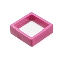 Detailed view of the push-to-open latch on a pink 3D floating film jewelry display box - Plum Red