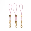 Detailed view of pink braided phone lanyards with gold lobster clasps for DIY accessories - 10 Pieces Pack / Gold-plated Pink