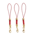 Three red braided cords with golden lobster clasps and metal caps for DIY phone charms - 10 Pieces Pack / Gold-plated Bright Red
