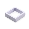 Detailed view of lavender square 3D floating display box with flexible PE membrane and PUSH clip - Simple White
