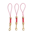 Close-up of three red braided phone lanyards with gold lobster clasps and metal cylinders - 10 Pieces Pack / Gold-plated Rose Red