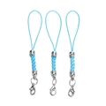 Close-up of blue braided cord phone straps with silver lobster clasps for DIY jewelry - 10 Pieces Pack / White K-plated Light Blue