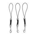 Detail of three black woven lanyard straps with silver lobster clasps for DIY jewelry - 10 Pieces Pack / White K-plated Black