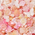 Macro-opname van parelmoer acryl kralen in de vorm van rozen en vlinders voor DIY-project - Parel Gemengd-Oranje Roze