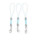 Detail view of light blue braided lanyards with silver metal caps and lobster clasps - 10 Pieces Pack / White K-plated Lake Blue