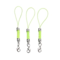 Detailed view of three neon green woven lanyards with silver lobster clasps on white base - 10 Pieces Pack / White K-plated Light Green