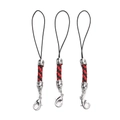 Close-up of red and black braided mobile phone lanyards with silver lobster clasps - 10 Pieces Pack / White K-plated Red Black
