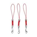Three red braided cords with silver lobster clasps for DIY phone case and keychains - 10 Pieces Pack / White K-plated Bright Red