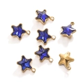 Detail view of 18k gold plated star charms with blue faceted crystal for DIY jewelry - Gold Base Royal Blue