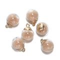 Détail de 6 pendentifs boules de verre avec perles roses et boucles dorées pour bijoux - Rond-Orange Clair