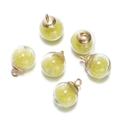 Détails de charmes sphériques en verre avec perles jaunes et capuchons dorés pour bijoux - Rond-Jaune