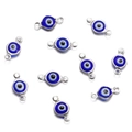 Close-up of stainless steel evil eye connectors for DIY jewelry making sets - Double Bail / 10 Pieces Pack / Steel Color Dark Blue