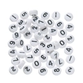 Flat round white acrylic beads with black printed numbers for DIY jewelry making - 100 Pcs Per Pack Approx 14.5g / Mixed Random