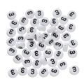 Macro view of white acrylic round beads with black number 3 for DIY jewelry making - 100 Pcs Per Pack Approx 14.5g / Number 3