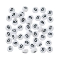 Detailed view of round white acrylic beads with black numbers 9 and 6 for DIY jewelry - 100 Pcs Per Pack Approx 14.5g / Number 6