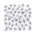 Close-up of white acrylic letter L beads with black engraving for DIY jewelry making - 100 Pcs Per Pack Approx 14.5g / Number 7