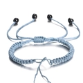 Handgemaakte geweven lichtblauwe armband met verstelbare sluiting en zwarte sierkralen - 1 Stuk Ongeveer 5.5g / Teal