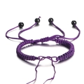 Verstelbare paarse gevlochten nylon armband met gepolijste zwarte kralen op een witte basis - 1 Stuk Ongeveer 5.5g / Paars
