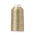 Close-up of shiny gold metallic polyester thread wound on white plastic spool for DIY crafts - 3 Strands (0.2mm/1000m) / Light gold