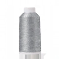 Macro shot of silver metallic embroidery thread spool with high-gloss reflective finish - 9 Strands (0.6mm/350m) / Silver