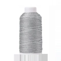 Macro detail of silver metallic polyester thread spool for DIY jewelry and knitting - 15 Strands (1.0mm/200m) / Silver