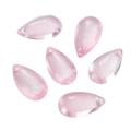 Detailed view of six pink translucent teardrop glass beads with pre-drilled holes for DIY jewelry - 10 Pcs/Pack (Approx. 7.5g) / Jelly Pink
