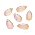 Close-up of 8x14mm teardrop glass beads with gold foil flakes for DIY jewelry making - 10 Pcs/Pack (Approx. 7.5g) / Frosted Pink & Yellow