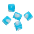 Sky blue acrylic cube beads with white heart patterns for DIY jewelry and phone chain making - 5 Pieces (11.5*14*16mm/Hole 2.8mm/Approx. 10g) / Blue